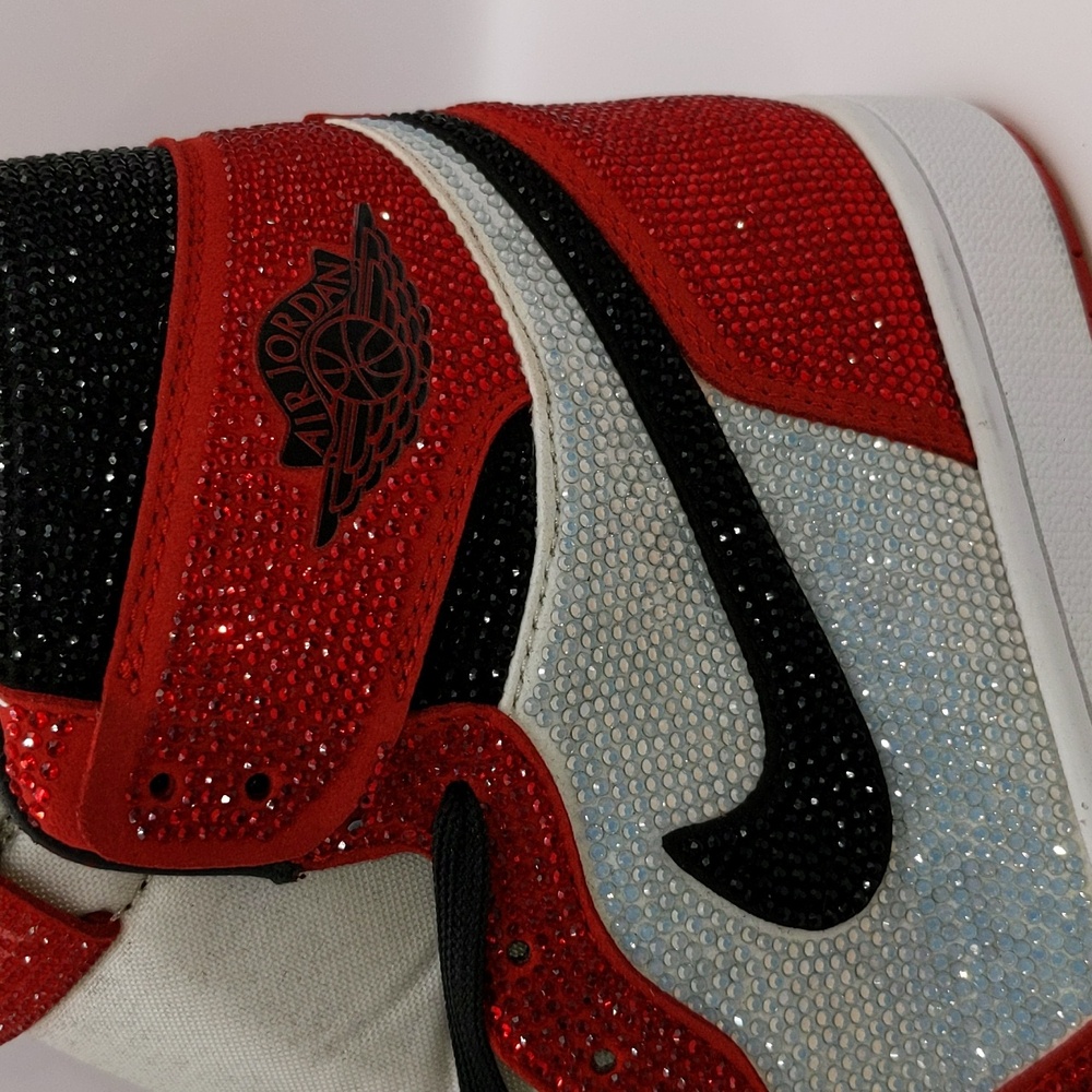 New Custom Crystal Iced Sneakers Red/White/Black Unbranded Bedazzled Sz 6 - Picture 8 of 16